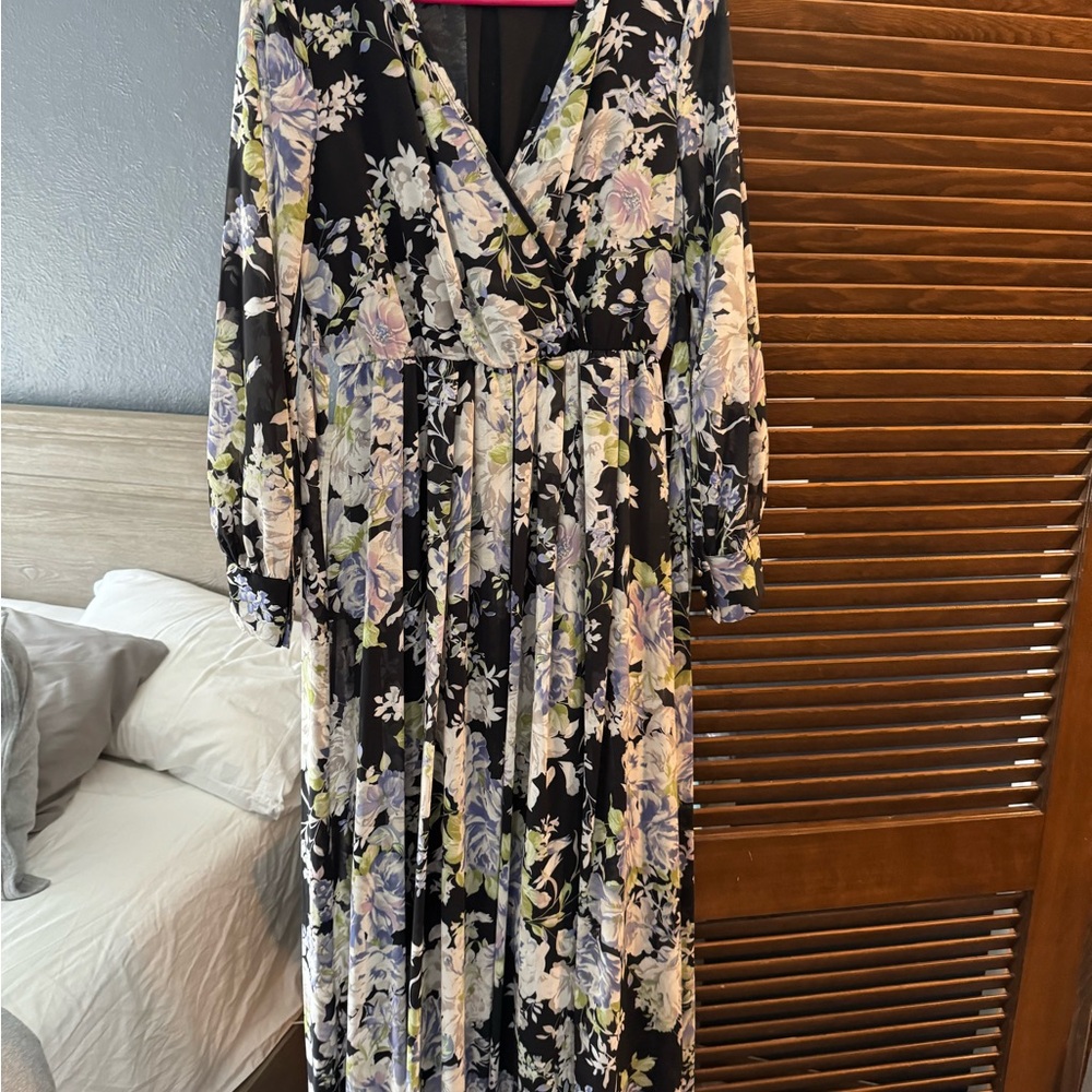 Riccio Pink and Orange Wrap Sundress with Bishop Sleeves